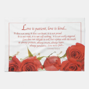 Love is Patient Red Rose Kitchen Towel