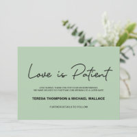 Love is Patient Sage green Wedding Postponement