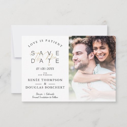 Love is Patient  Save New Date Postponed Wedding