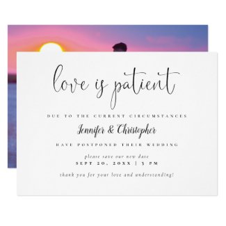 Love Is Patient Script Photo Wedding Postponement Invitation