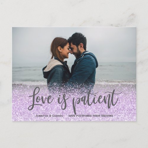 Love is Patient Script Postponed Wedding Announcement Postcard