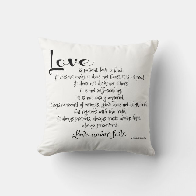 Love is Patient (scripture verse) B&W w pinstripes Throw Pillow (Front)