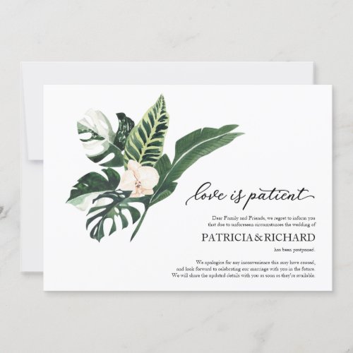 Love Is Patient Tropical Wedding Postponement Invitation