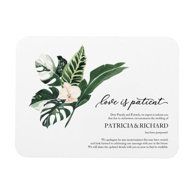 Love Is Patient Tropical Wedding Postponement Magnet (Horizontal)
