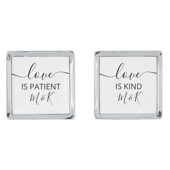 Love is Patient Typography Elegant Personalized Cufflinks (Front)