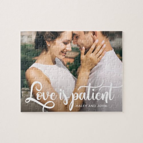 Love is Patient Typography with Couples Photo Jigsaw Puzzle