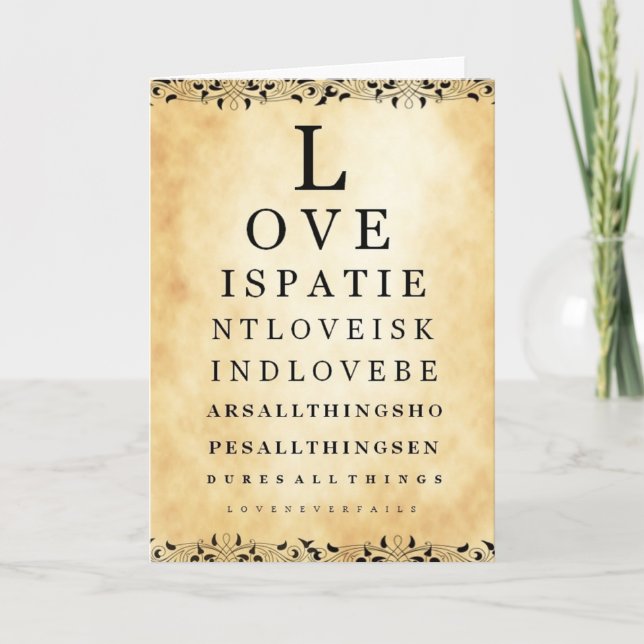 Love Is Patient Vintage Eye Chart Greeting Card (Front)