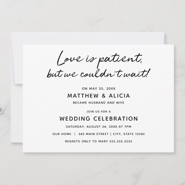 Love is patient Wedding Announcement Reception (Front)