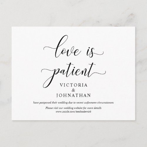 Love is patient Wedding Ceremony Change the date Postcard
