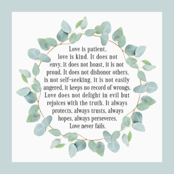 Love Is Patient Wedding Eucalyptus Poster by girlygirlgraphics at Zazzle
