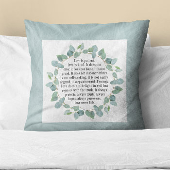 Love Is Patient Wedding Eucalyptus Throw Pillow by girlygirlgraphics at Zazzle