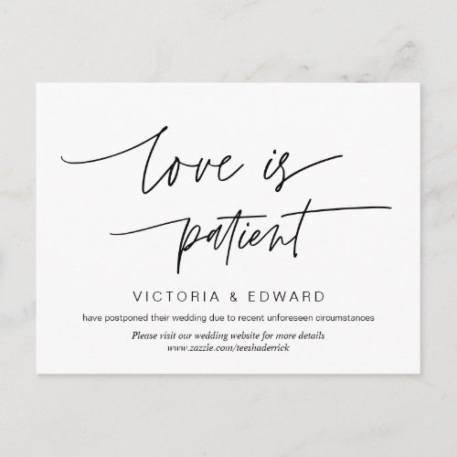 Love is patient Wedding Party Change the date Postcard