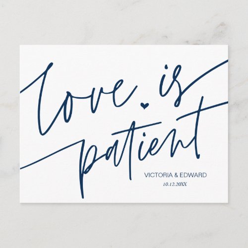 Love is patient Wedding Party Change the date Postcard