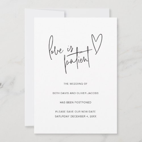 Love is Patient Wedding Postpone Simple Invitation