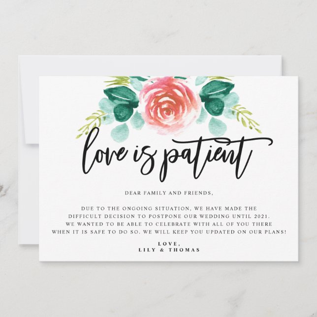 Love Is Patient Wedding Postponement Announcement (Front)