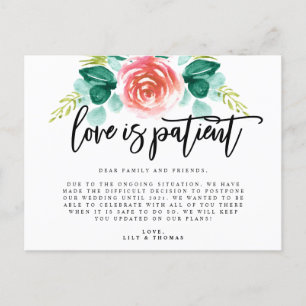 Love Is Patient Wedding Postponement Announcement Postcard