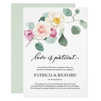 Love Is Patient Wedding Postponement Eucalyptus Invitation