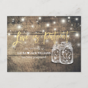 Love is Patient Wedding Postponement Mason Jars Announcement Postcard