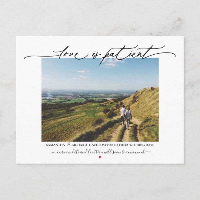 Love is Patient Wedding Postponement Postcard (Front)