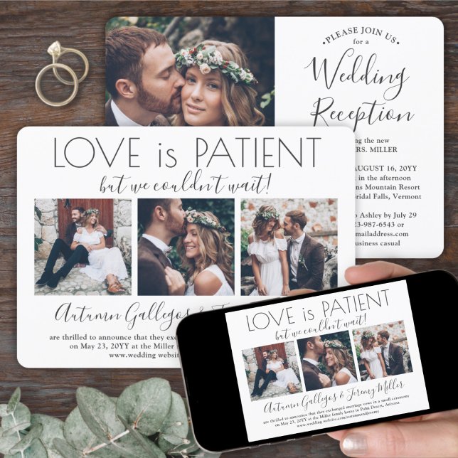 Love is Patient Wedding Reception 4 Photo Collage Invitation (Creator Uploaded)