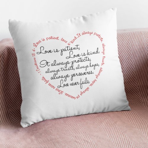 Love is Patient Word Heart Throw Pillow