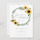 Love is Patient Yellow Watercolor Sunflower Wreath Save The Date (Front)