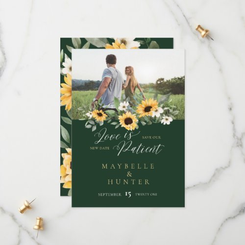 Love is Patient Yellow Watercolor Sunflowers Photo Save The Date