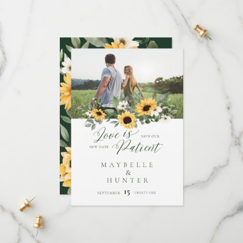 Love is Patient Yellow Watercolor Sunflowers Photo Save The Date