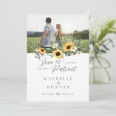 Love is Patient Yellow Watercolor Sunflowers Photo Save The Date (Standing Front)