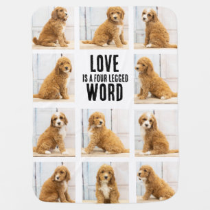LOVE IS   Photo Collage Puppy on White Baby Blanket