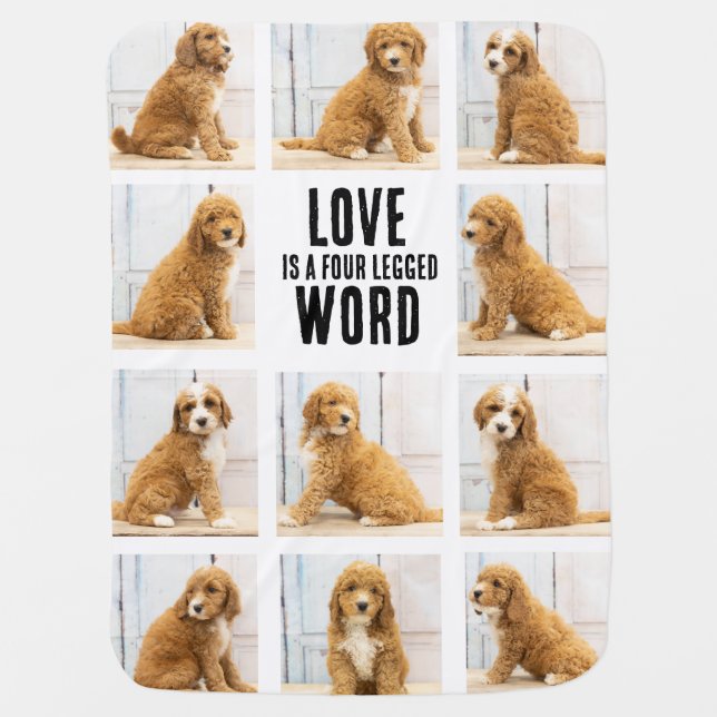 LOVE IS | Photo Collage Puppy on White Baby Blanket (Front)