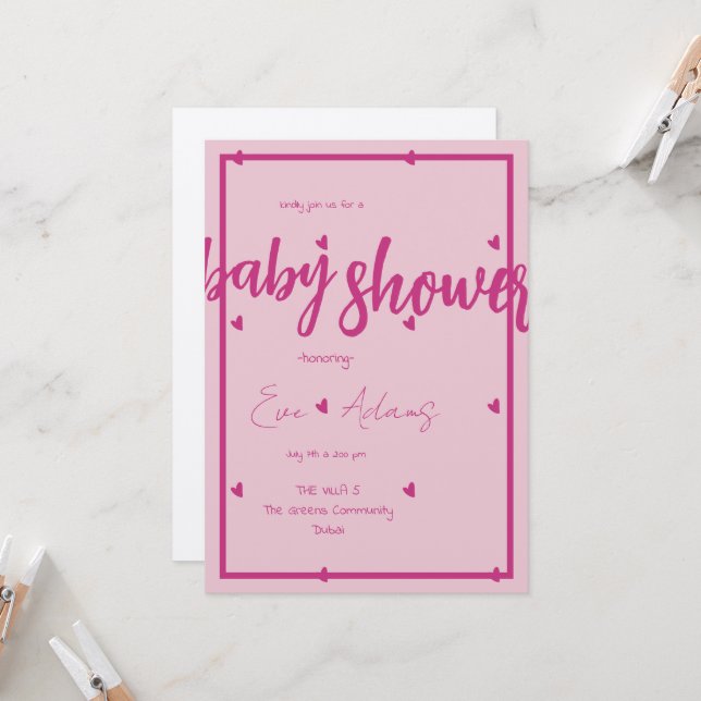 Love Is Pink Collection Baby Shower Invitation (Front/Back In Situ)