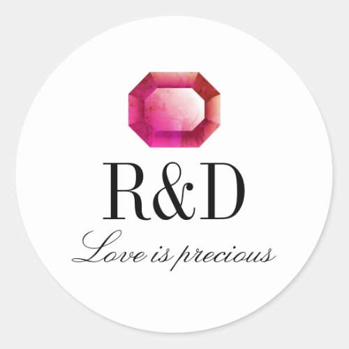 Love is precious pink red gemstone wedding favor classic round sticker