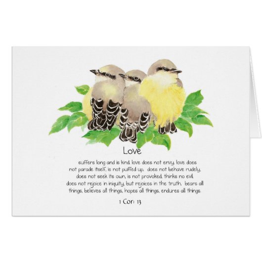 Love is- Scripture Cor: 13 Cute Cuddling Kingbirds Cards (Front Horizontal)