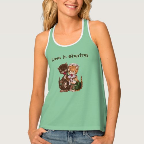 Love is Sharing Cute Cat Couple Basket of Rats Tank Top