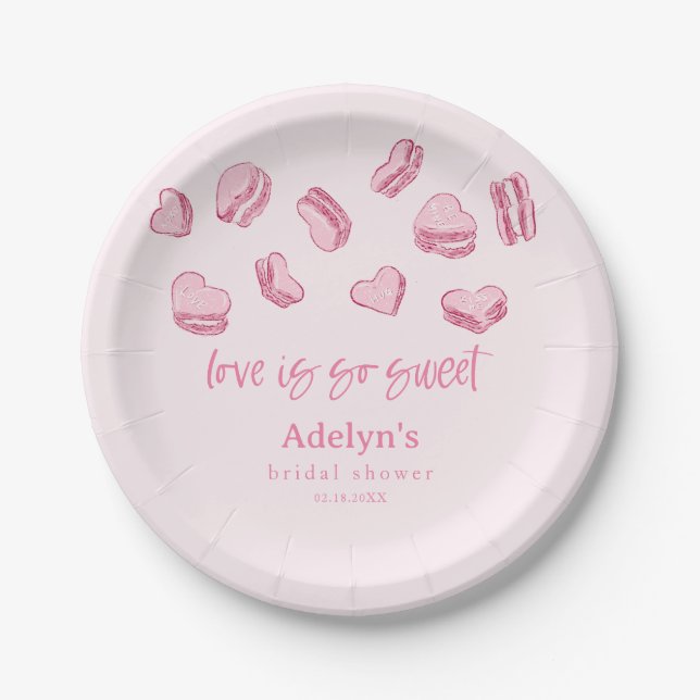 Love Is So Sweet Valentine Bridal Shower Paper Plates (Front)
