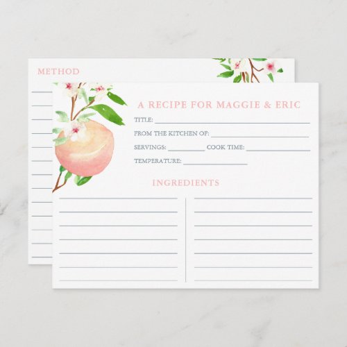 Love Is Sweet As A Peach Shower Recipe Cards