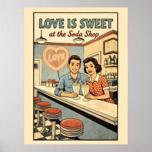 Love is Sweet at the Soda Shop Retro Milkshake  Poster