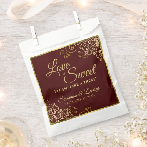 Love is Sweet Auburn Brown  Gold Lace Wedding Favor Bag