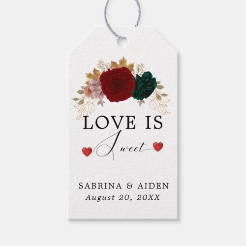 Love is Sweet Autumnal Burgundy Emerald Floral Gift Tags