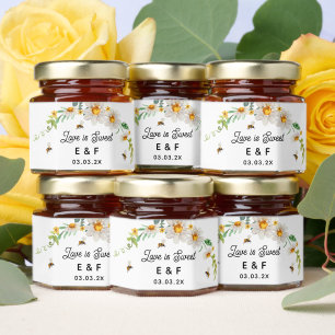 Love is Sweet Bee Floral Couples Initials Wedding Honey Jar Favors
