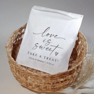 Love is Sweet Black and White Script Wedding Favor Bag
