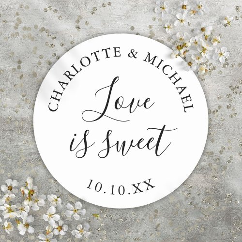 Love Is Sweet Black And White Wedding Favor  Classic Round Sticker
