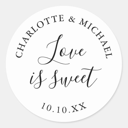 Love Is Sweet Black And White Wedding Favour  Classic Round Sticker