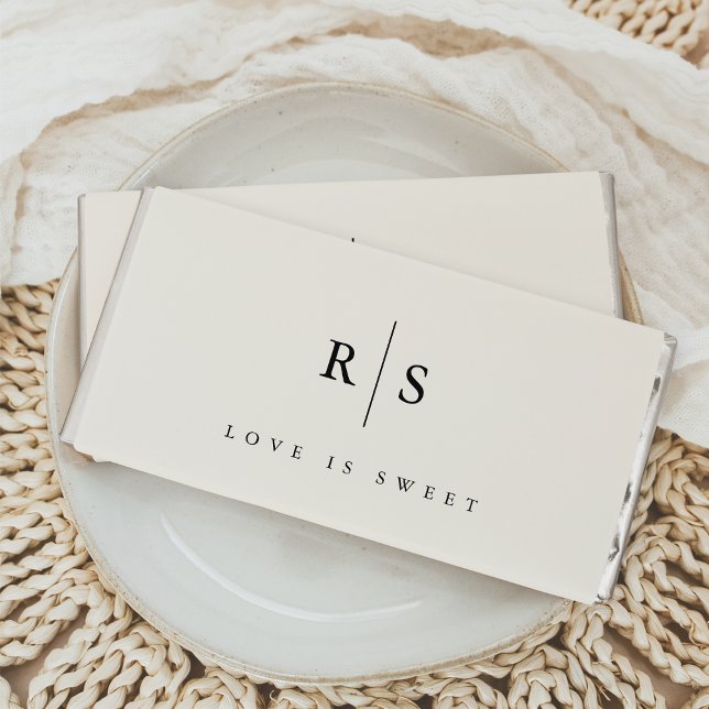 Love is Sweet | Black & Ecru Monogram Wedding Hershey Bar Favors (Creator Uploaded)