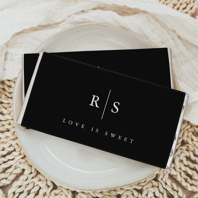 Love is Sweet | Black & Ecru Monogram Wedding Hershey Bar Favors (Creator Uploaded)