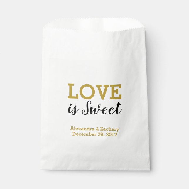 Love is Sweet Black Gold Wedding Candy Favor Bag (Front)
