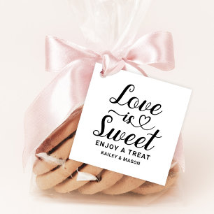 Love is Sweet Black Heart Script Monogram Favor Tags