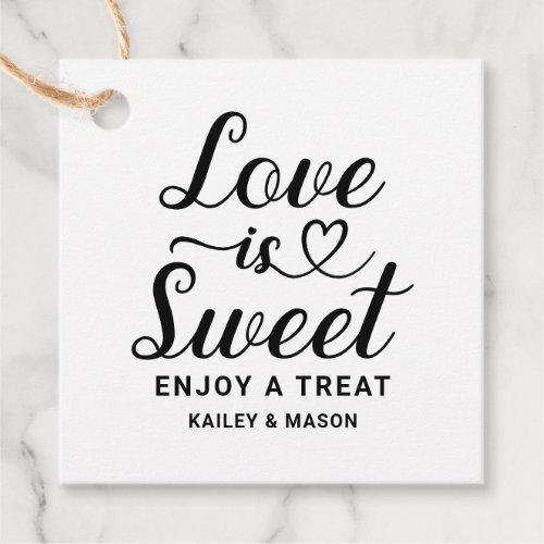 Love is Sweet Black Modern Heart Script Wedding Favor Tags