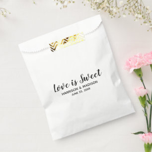 Love is Sweet black stylish script modern wedding Favor Bag
